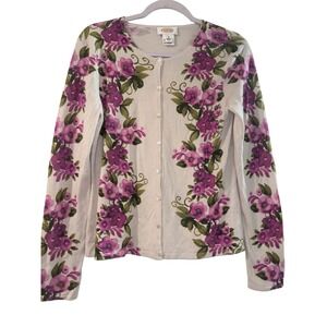 Vintage Talbots Silk Camel Hair Floral Cardigan Sweater Purple Green Small
